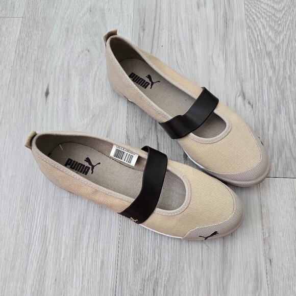 vintage Puma | sneakerina tan canvas sporty balletcore mary jane flats | WMS 8 - Picture 4 of 11